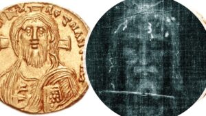 Shroud And Justinian Ii Coin Closeup
